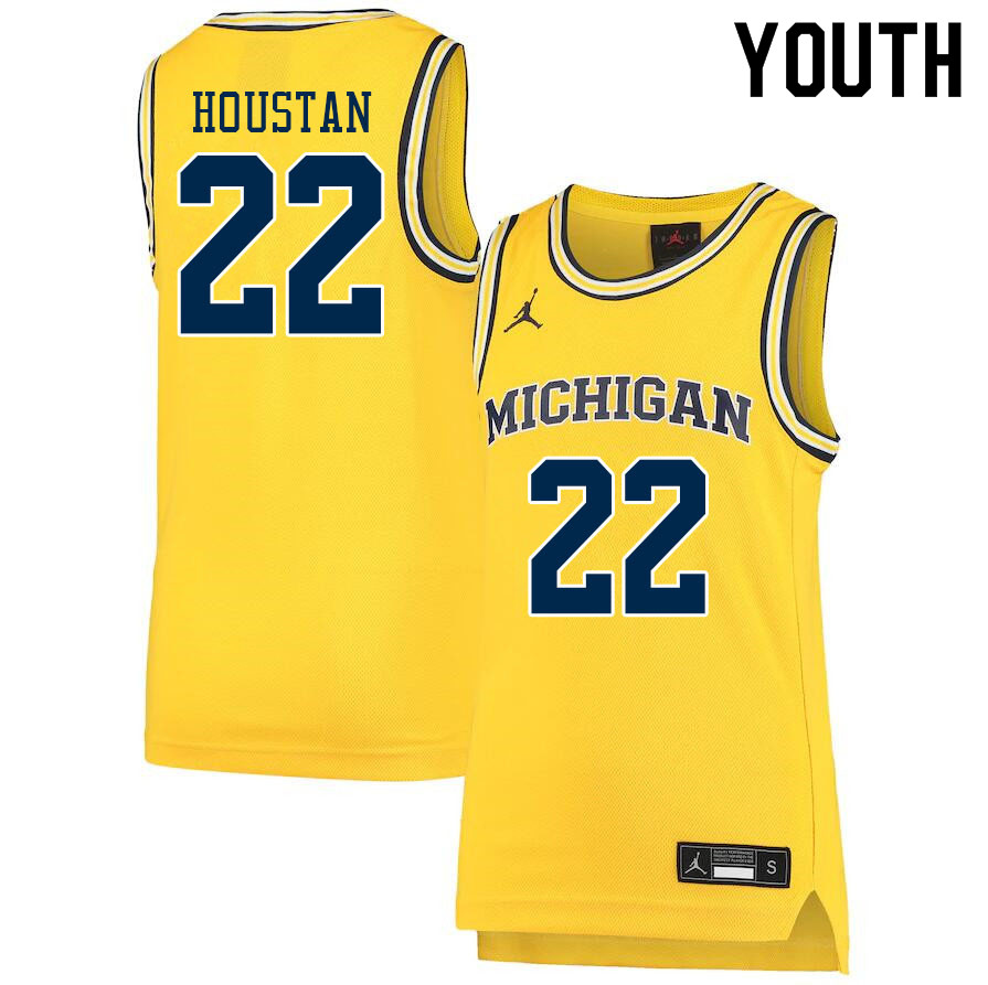 Youth #22 Caleb Houstan Michigan Wolverines College Basketball Jerseys Sale-Yellow - Click Image to Close